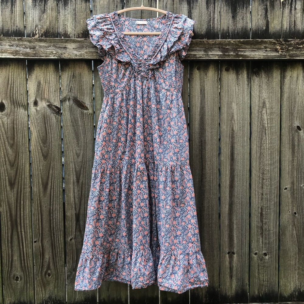 Roller Rabbit Pasque Ondine Midi Dress Size M Ruffle 100% Cotton Tiered